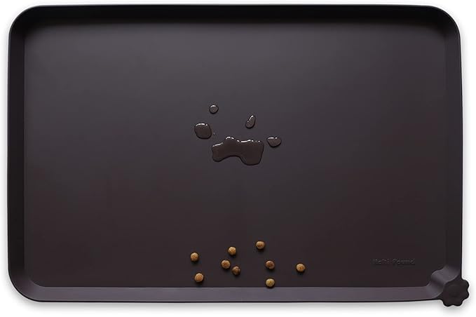 Hoki Found X-Large Silicone Non-Slip Pet Feeding Mats - Waterproof, Ideal for Dogs, Cats & Carpets - Dark Oak