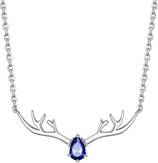 Silvora 925 Sterling Silver Deer Antler Necklace, Antler Deer Jewelry Antler Pendant Choker Birthstone Necklace Christmas Jewelry for Women