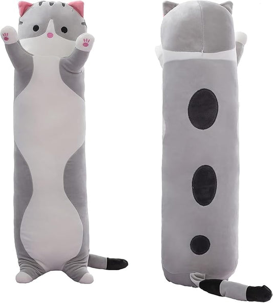 Cute Long Plush Cat Pillow,Soft Plushie Stuffed Animal Toy,Gift for Kids Girlfriend (Gray, 43.3inch/110cm)