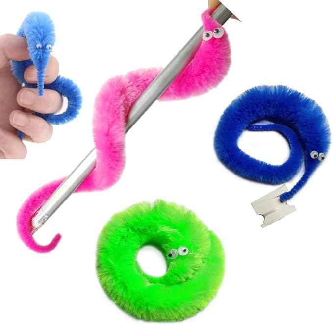 240 Pack Fuzzy Worm Toys String Pets, Rainbow Fuzzy Worms On String Bulk Trick Toy Party Favors for Kid Cat (12 Colors)