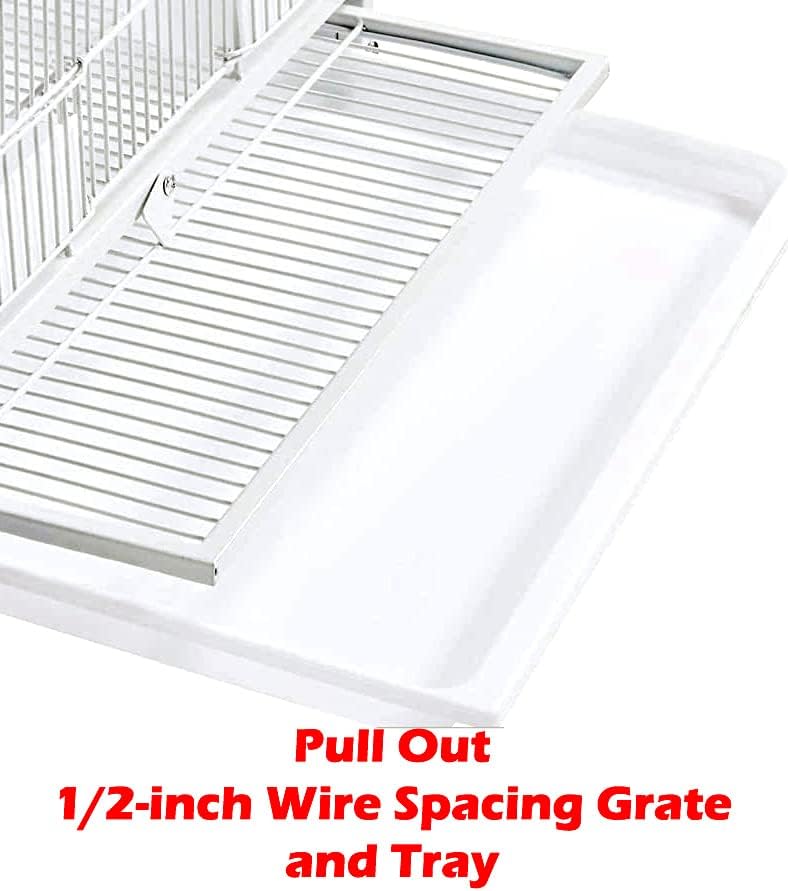 Single Stackable Center Divided Breeder Breeding Bird Flight Double Rolling Cage for Aviaries Canaries Cockatiels Lovebirds Finches Budgies Small Parrots (White Vein, Single Story)