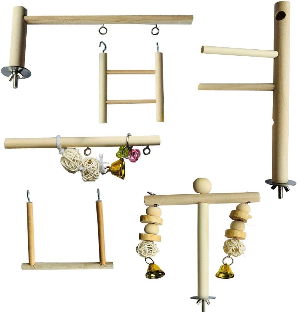 Hamiledyi Small Bird Playground Natural Wood for Top of Cage Bird Play Stand Bird Stands for Parrots Bird Perch Stand Bird Play Gym Bird Toys for Small Bird Parrot Cockatiel Love Birds Budgie