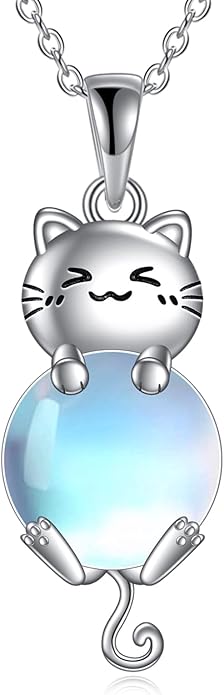 Cat Necklace Sterling Silver Cat Pendnat with Rose Quartz Pearl Jewelry Gifts for Women Cat Lovers