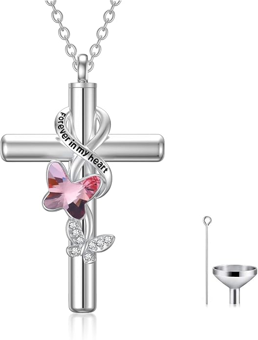 Cross Urn Necklace for Ashes 925 Sterling Silver Cremation Jewelry with Funnel Filler Kit Ashes Necklace for Human Women Girl Pets