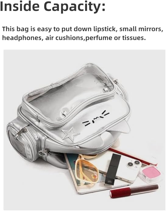 Cat Ita Bag Pin Display Backpack for School PU Leather Preppy Backpack for Girls Y2k Aesthetic Single Shoulder Bag