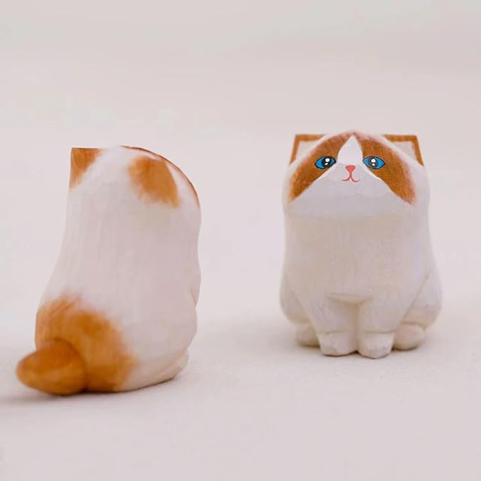 Cute Wooden Ragdoll Cat Figurine, Hand Carved Statue Crafts, Creative Home Decor, Unique Figure Collectibles Gift for Cat Lovers