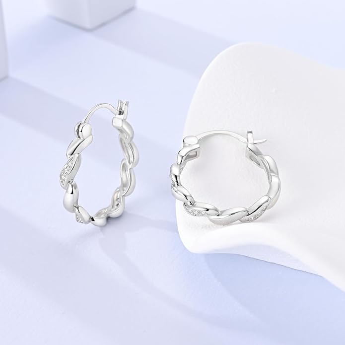 NARMO 925 Sterling Silver Hoop Earrings for Women Hypoallergenic Lightweight Simple Huggie Hoop Earrings Twisted Hoop Earrings Colorful Cubic Zirconia Hoop Earrings Rainbow Hoop Earrings