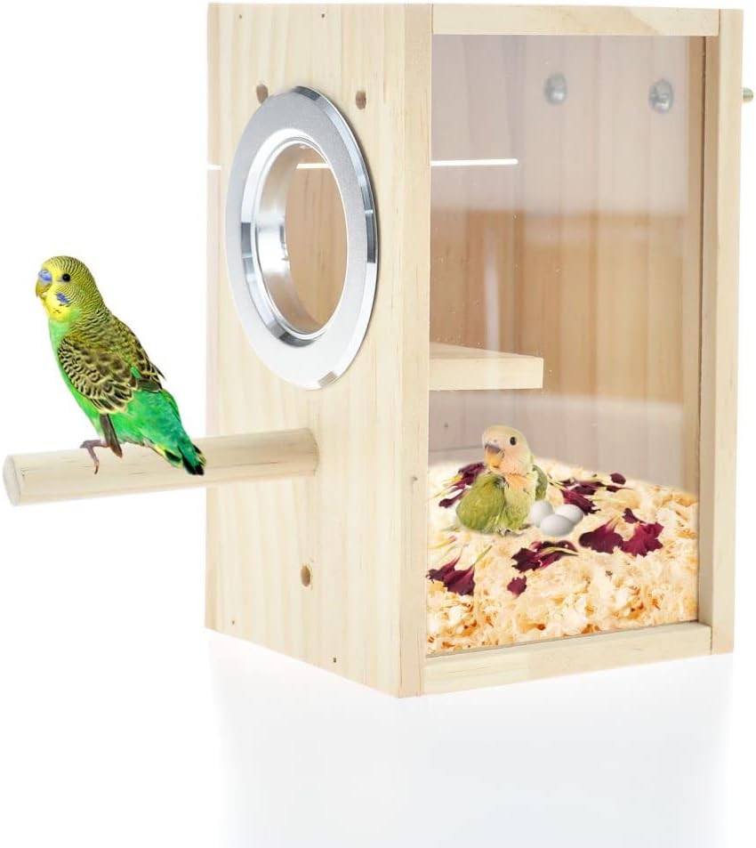 Bird Nest Box Parakeet Breeding Nest Box Bird Nest House Wooden Acrylic Transparent Breeding Box for Finch Lovebirds Cockatiel Budgie Conure Parrot