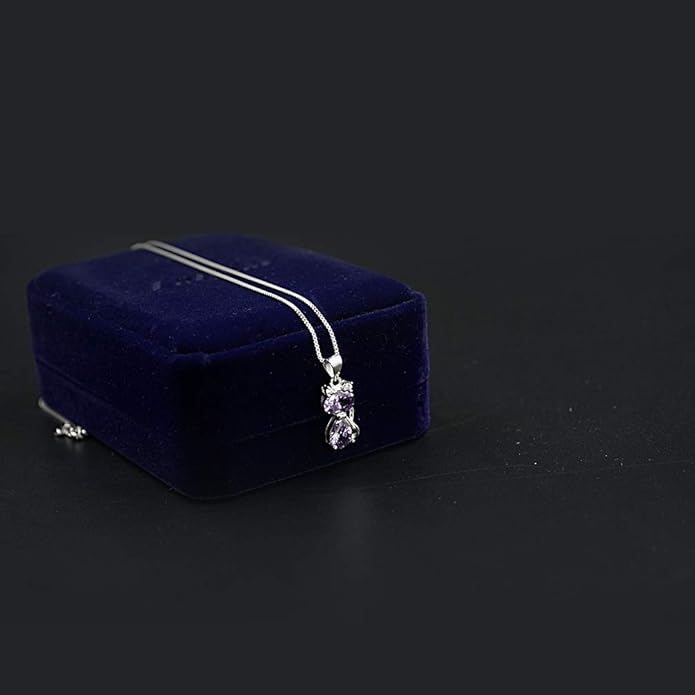 DreamsEden Cat Necklace, 18'' Silver Box Chain Women's Amethyst Cat Pendant Jewelry, Purple (Gift Box & Greeting Card)
