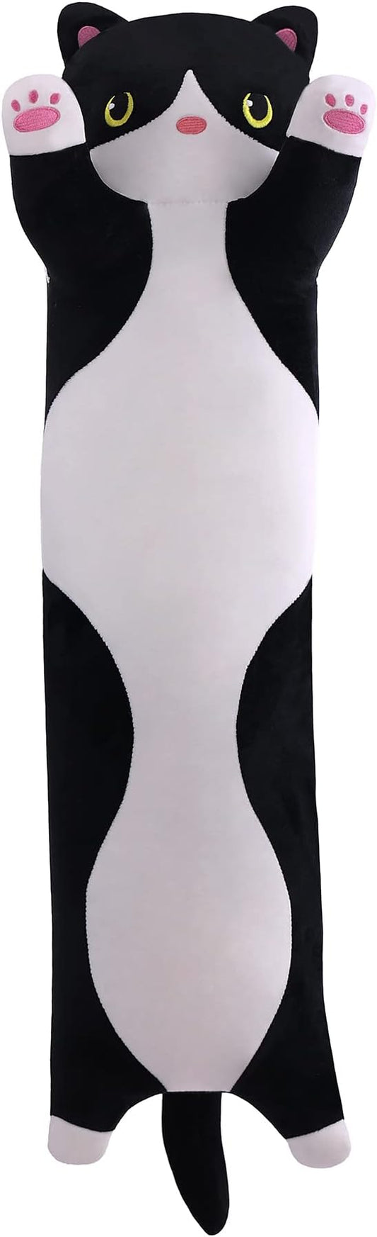 Soft Plush Cat Body Pillow, Long Stuffed Animal Toy Kitten Throw Pillow Gift for Kids, Girlfriend (110CM, Black)