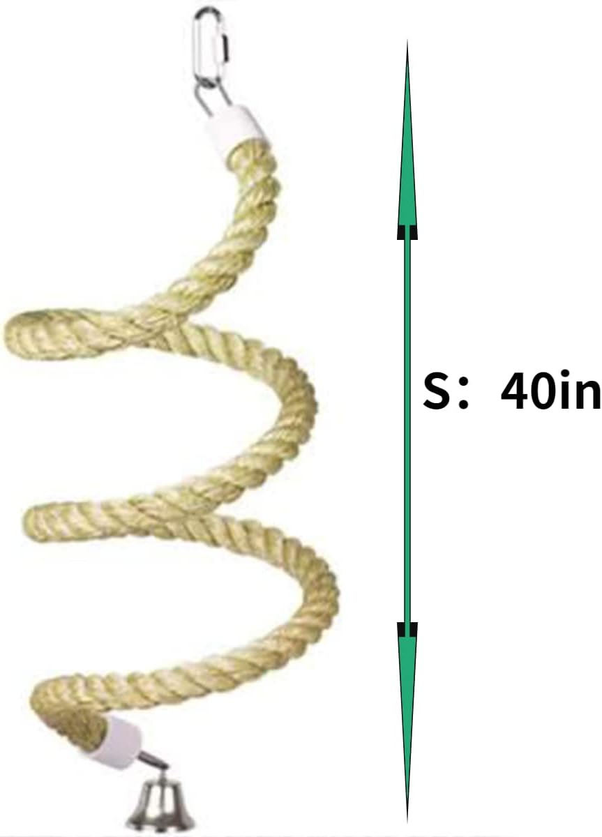 Bird Spiral Rope Perch, Bird Hemp Rope Swing Perch, Bird Cage Stand Pole Accessories, Bird Standing Climbing Toy for Parrot Parakeet Budgies Lovebirds Cockatiels (Small)