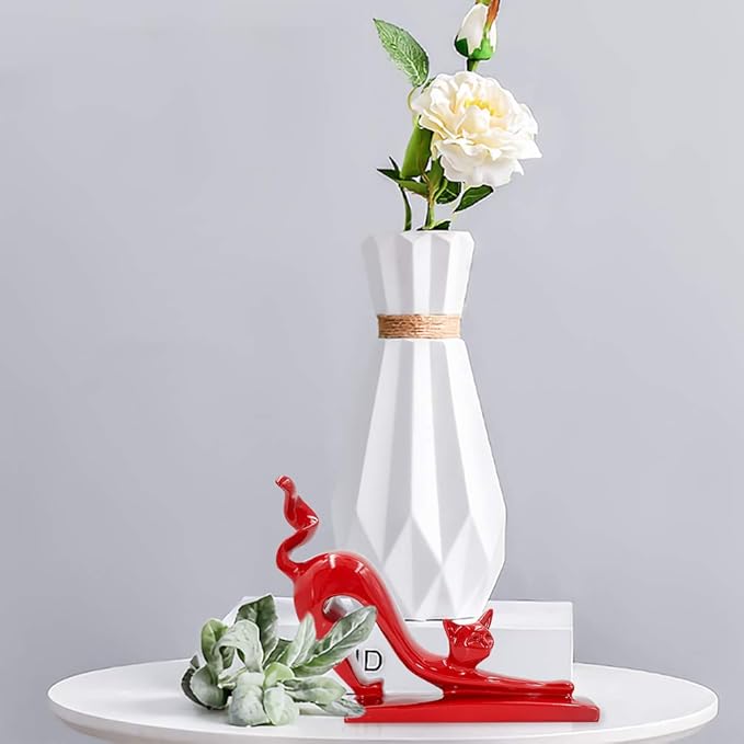 DreamsEden Modern Home Decor Cat Statue - Resin Art Animal Figurine Accent Ornaments for Living Room Bedroom Shelf (Red)