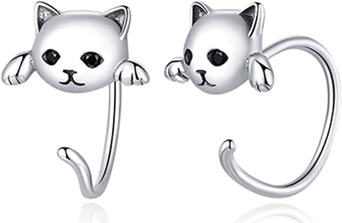 Cute Cat Earrings Stud Pearl Earrings for Women Mouse Cubic Zircon Hypoallergenic Earrings Christmas Birthday Gift