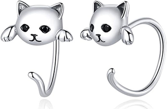 Cute Cat Earrings Stud Pearl Earrings for Women Mouse Cubic Zircon Hypoallergenic Earrings Christmas Birthday Gift