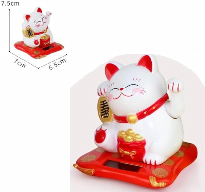 EatingBiting Figurine Maneki Neko Beckoning Lucky Money Cat Solar Shaking Hand Statue Ornament Decoration Car Ornaments Retro Decor Indoor Desktop Figure Dancing