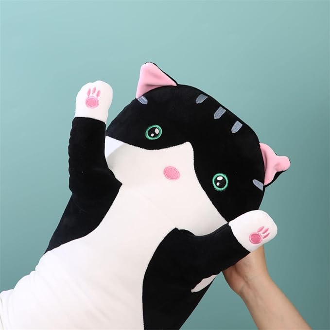 Giant Cat Pillow Plush Cartoon Kitty Sleeping Hugging Pillow, Cuddly Soft Long Kitten Body Pillow Doll Cat Cushion Toy for Kids Girlfriend (Black, 130cm/51.18inch)