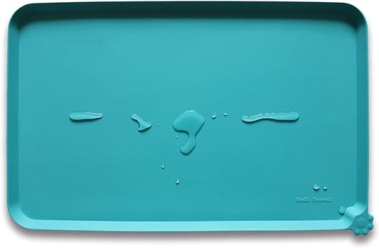 Hoki Found Silicone Non Slip Pet Feeding Mats - Dog Cat Bowl Placemats - Waterproof Food Mats for Floors - Teal