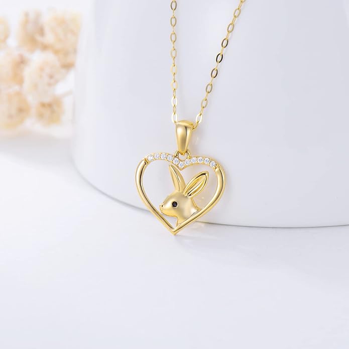 WSX 14K Real Gold Animal Necklace for Women, Bear/Cat/Rabbit/Elephant/Horse Pendant Charm Jewelry Gifts Mother Day Valentine Christmas