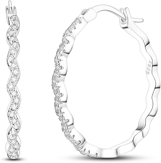 NARMO 925 Sterling Silver Hoop Earrings for Women Hypoallergenic Lightweight Simple Huggie Hoop Earrings Twisted Hoop Earrings Colorful Cubic Zirconia Hoop Earrings Rainbow Hoop Earrings