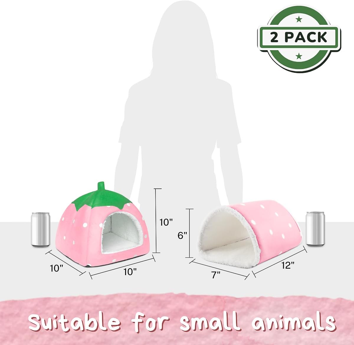 Guinea Pig Hideout with Tunnel, Washable Chinchilla House Bed, Fleece Hideaway, Enrichment Toys, and Cage Accessories for Ferret Hedgehog Small Animal