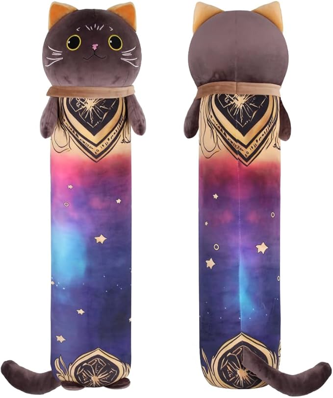 MerryXD Kawaii Long Cat Plush Body Pillow, 20”Soft Cute Black Stuffed Animals Plushies, Kids Big Doll Toys, Ideal Gifts for Cuddles,Girls,Girlfriend,Boys,Birthday,Christmas,Halloween,Valentine's Day
