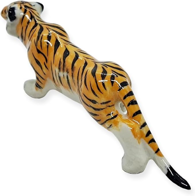 WitnyStore Tiny 3" Orange Ambushing Tiger Figurine - Miniature Hand Made Ceramic Panthera Wild Cats Lion Tigers Jaguar Leopard Panthers Animal Small Porcelain Decorative Collectible Figure Décor Gifts