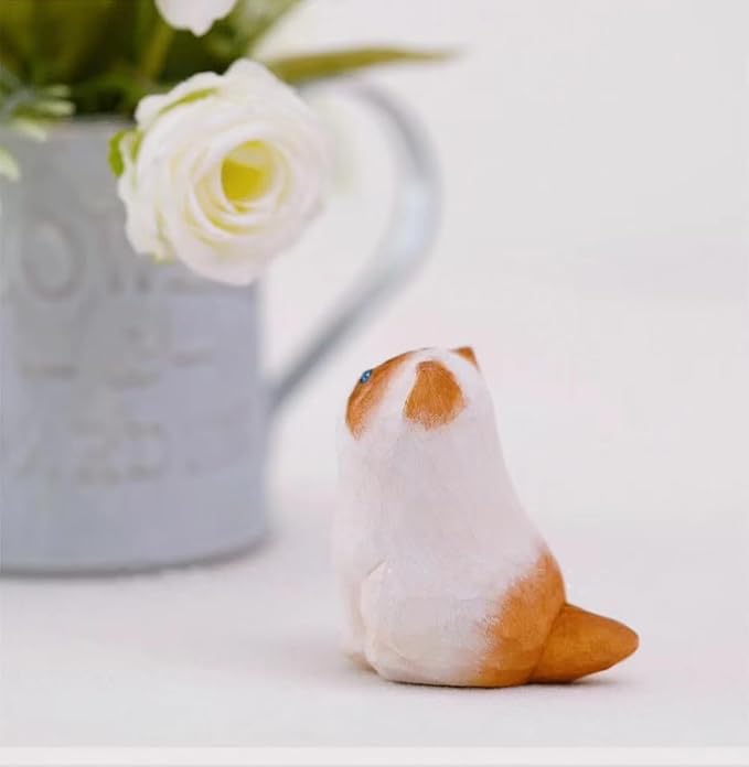 Cute Wooden Ragdoll Cat Figurine, Hand Carved Statue Crafts, Creative Home Decor, Unique Figure Collectibles Gift for Cat Lovers