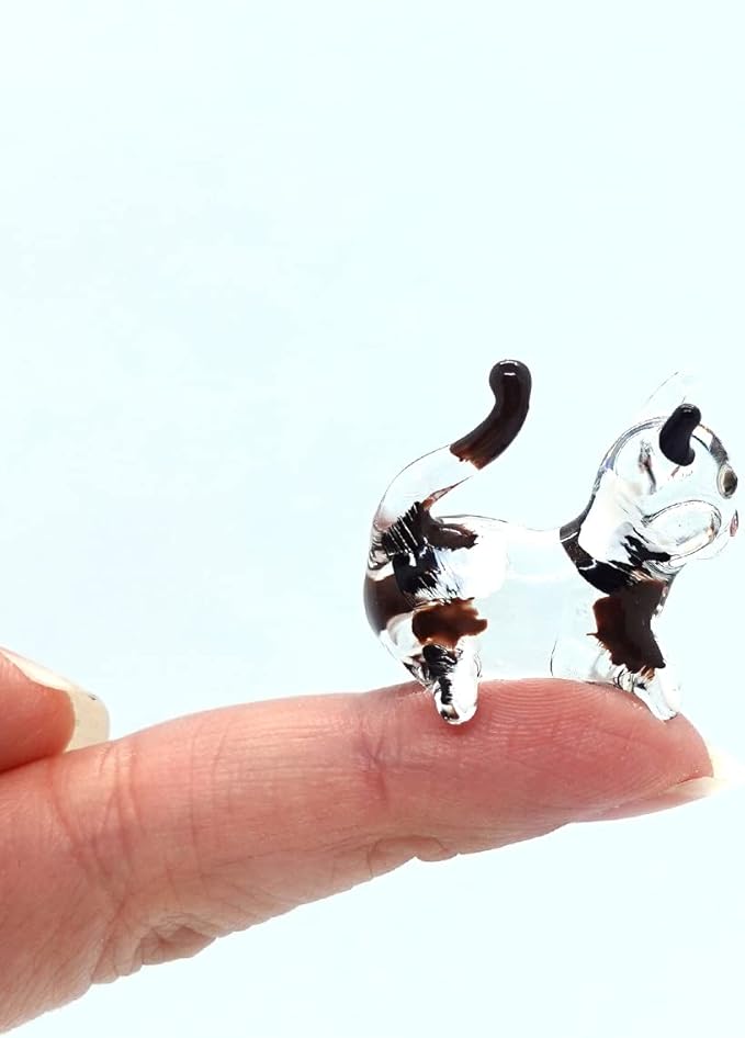 Cat Tiny Micro Figurines Blown Glass Art Animals Hand Painted Collectible Gift Decorate (Calico Cat)