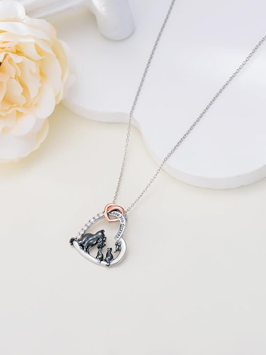 Mothers Day Gift for Mom 925 Sterling Silver Mama Bear/Dinosaur/Cat/Bird/Chicken Necklace with 1 2 3 4 5 Cubs Jewelry for Women Wife Grandma