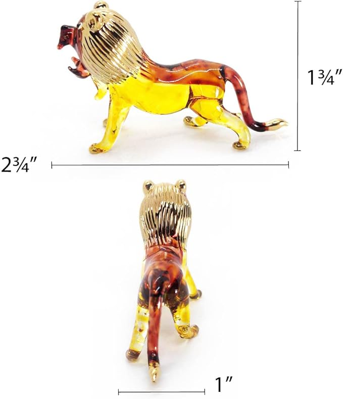 Tiny 2¾" Yellow Brown Gold Roar Lion - Miniature Hand Blown Glass Tigers Lions Panthera Wild Cats Crystal Wildlife Animal Decorative Figures Collectible Figurines Décor Gifts