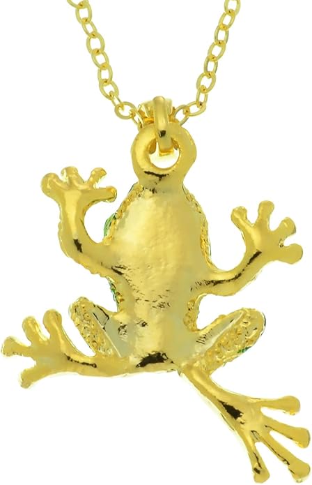 PammyJ Green Crystal Frog Charm Goldtone Necklace, 18"
