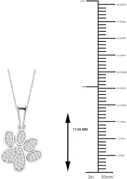 Diamond2Deal 10K Solid Gold Diamond Dog Paw Print Pendant Rope Chain Necklace 18inch (1/8Ct/ I2,H-I)