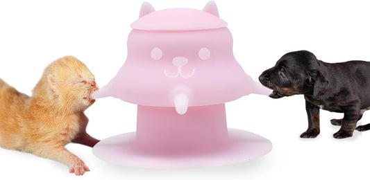 Puppy Milk feeders for Nursing, Puppy Milk Water Bowl, 4 Nipples Silicone Pet Feeding Station, 230ml Feeder Bowl for Kittens, Puppies (Pink)