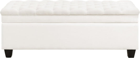 51" Fabric Storage Ottoman Bench, Upholstered Rectangle End of Bed Storage Ottoman Tufted Living Room Bedroom Bench with Safety Hinge, Solid Wood Legs, Loads 500 lb(Beige)