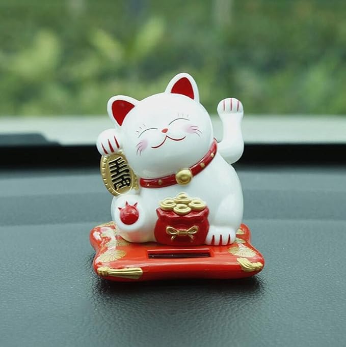 EatingBiting Figurine Maneki Neko Beckoning Lucky Money Cat Solar Shaking Hand Statue Ornament Decoration Car Ornaments Retro Decor Indoor Desktop Figure Dancing