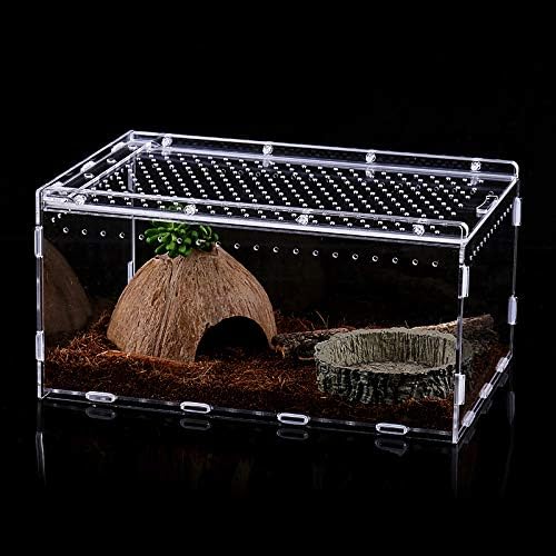 Magnetic Acrylic Case, Micro Habitat Small Tarantula Enclosure Enclosure for arboreal Tarantula Scorpion Sling Lizards Mantis Snake Gecko Jumping Spider Snail Insect Isopods (12 * 8 * 6inch)