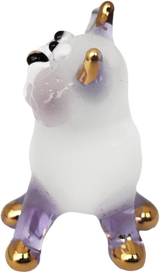 Tiny 1½" White Purple Sitting Look Right Cat Figurine Miniature Hand Blown Glass Cats Kitten Feline Animals Cute Colorful Crystal Decorative Collectible Figurines Décor Gifts