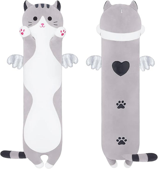 Soft Cat Plush Pillow, Grey Long Cat Stuffed Animals Soft Long Kitten Plushies Kawaii Cat Stuffed Plush Toy for Kids Girlfriend(110cm/43.3inch)