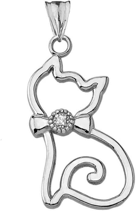Claddagh Gold Unique Sterling Silver Diamond Openwork Cat Charm Pendant