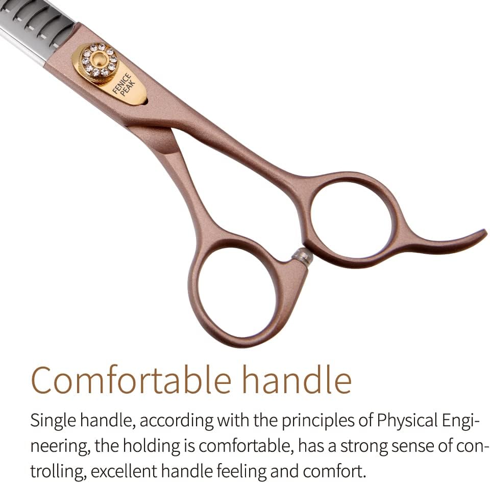 Fenice Peak 7.5‘’ Professional Dog Grooming Scissors Set Rose Gold 440C Stainless Steel Straight Thinning Curved Chunker Shears 4pcs Set for Pet Grooming Services Dogs and Cats
