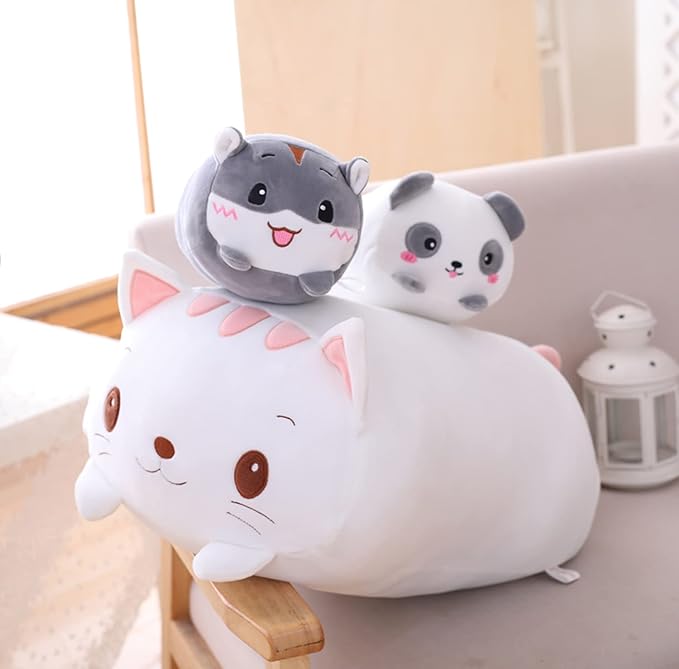 Cute Plush Cat Stuffed Squishy Animal Cat Cylindrical Body Cat Pillow,Super Soft Cat Hugging Toy Pillow Kids Kawaii Sleeping Cat Pillow Gifts for Bedding Decor or Home Decor 24-Inch
