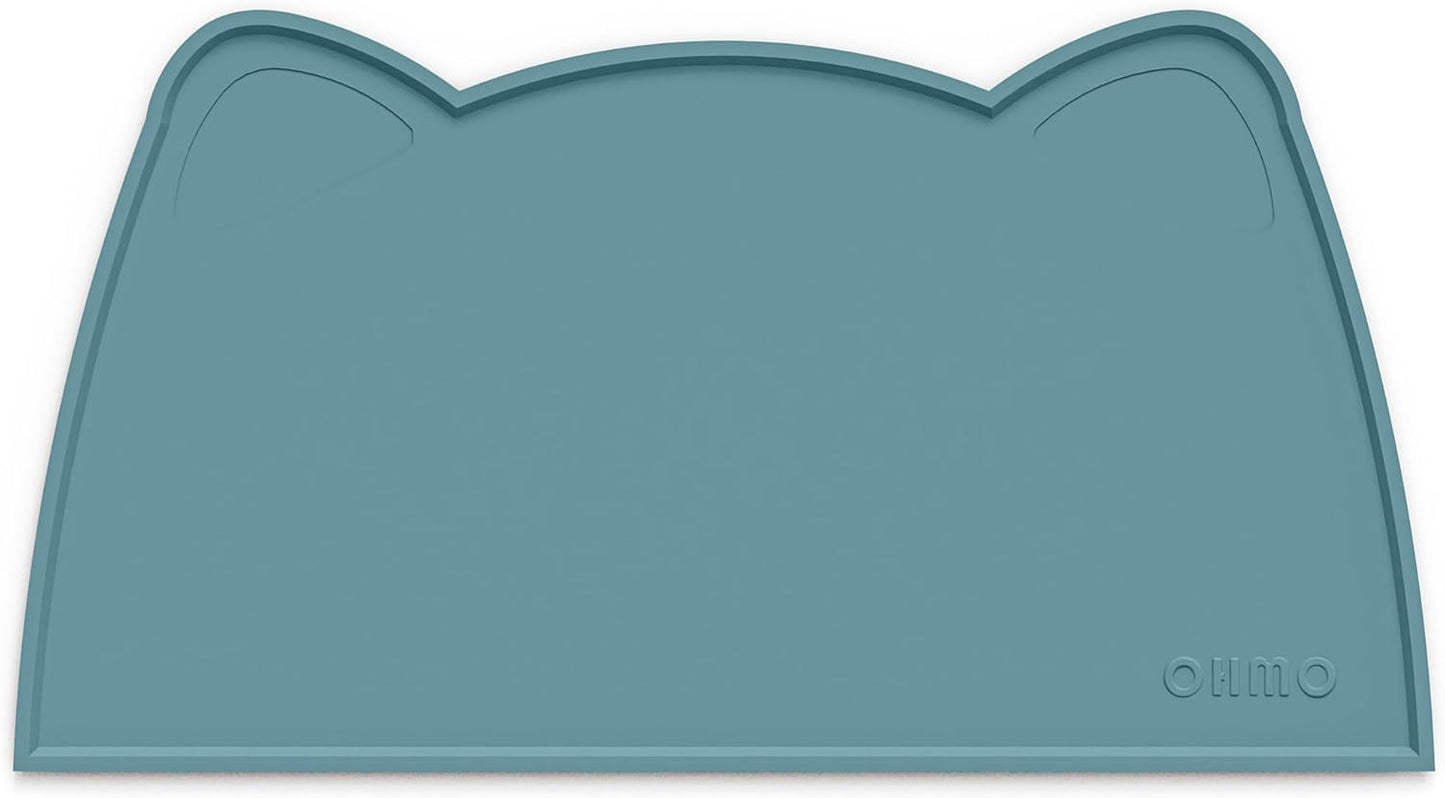 OHMO - Cat Food Mat, Silicone Pet Feeding Mat for Floor Non-Skid Waterproof Dog Water Bowl Tray, Easy to Clean Pet Placemat (Light Blue, 18 * 9.8'')