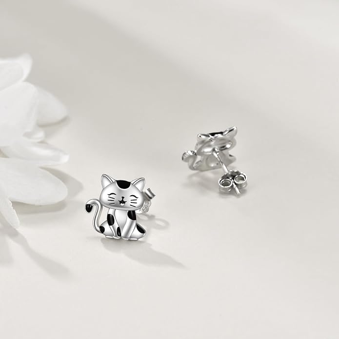Sterling Silver Cat / Cow / Pig / Bunny / Squirrel / Giraffe / Highland Cow / Lion / Chicken / Ladybug / Star / Moon Stud Earrings for Women Cute Animal Post Earrings Hypoallergenic Animal Jewelry Gift for Teens Girls