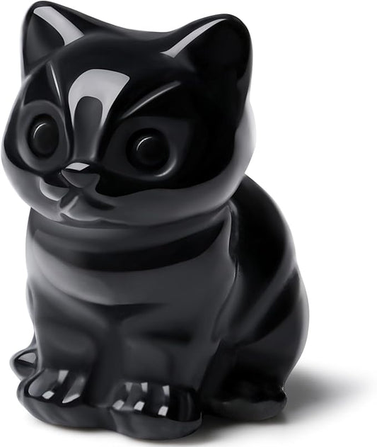 DUQGUHO Cat Decor Black Obsidian Cat Crystal Figurines Crystals Gifts for Cat Lovers Men Women Lucky Cute Cat Statue for Room Desk Decor 1PC
