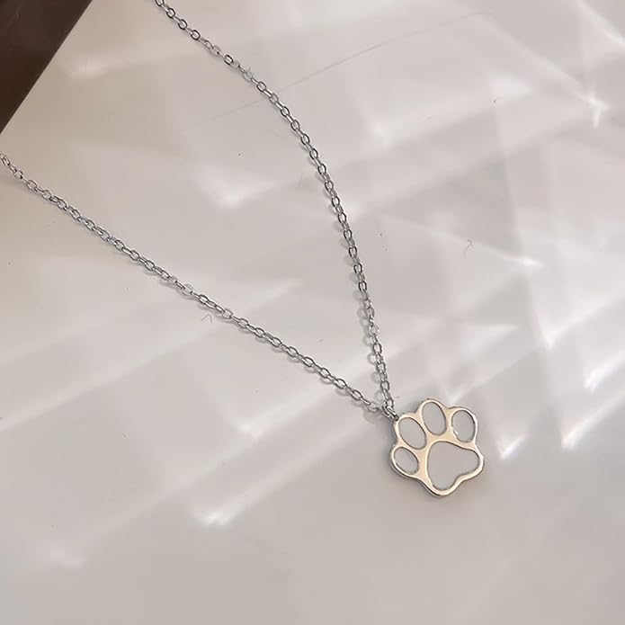 Cute Puppy Dog Paw Print Pendant Necklace 925 Sterling Silver Enameled Cat Kitten Animal Pet Adjustable Necklaces Dainty Birthday Christmas Jewelry Gifts for Women 18" Chain