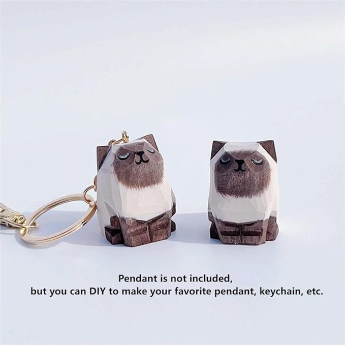 Cute Small Wood Siamese Cat Figurines, Handmade Carved Siamese Cat Statue Home Decor