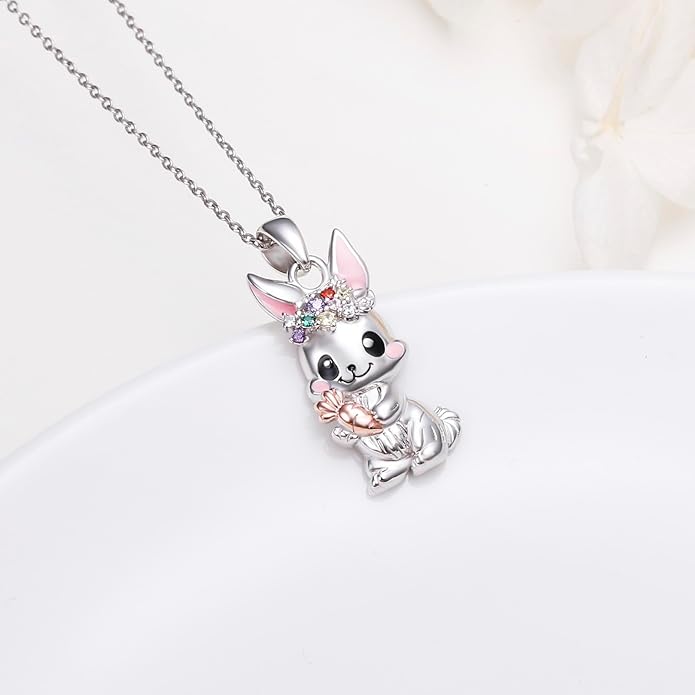 DAOCHONG S925 Sterling Silver Rabbit Cat Bunny Pendant Necklace for Women Jewelry