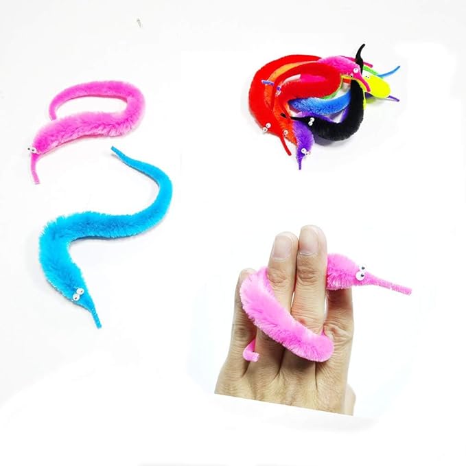 24 Pieces Fuzzy Worm Toys, String Worm Pets Fuzzy Worms On String Bulk Trick Toy Party Favors for Kid Cat (6 Colors)
