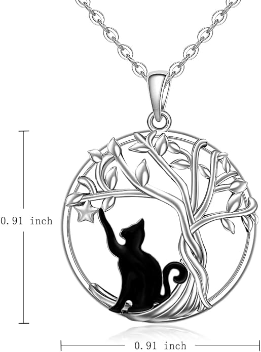 Cat Necklace Black Cat Necklace for Women Sterling Silver Tree of Life Necklaces Pendant for Cats Lovers White Gold Gifts Jewelry