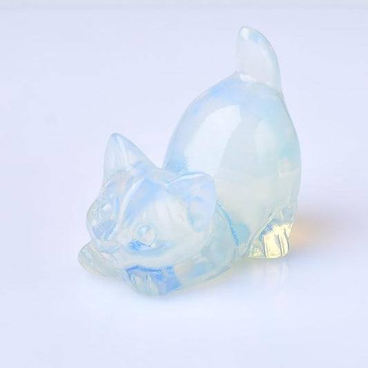 Natural Opal Cat Decor Statue Crystals and Healing Stones Cat Figurine Polished Gemstones Bedroom Office Desk Home Decoration A Lucky Decoration for Cat Lover
